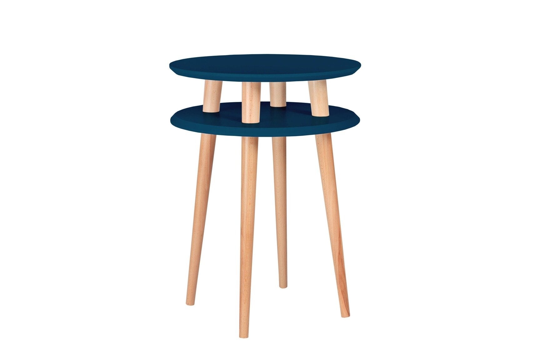Ufo Sidebord Diameter 45cm   Højde 61cm Benzin Blå   Hvide Ben