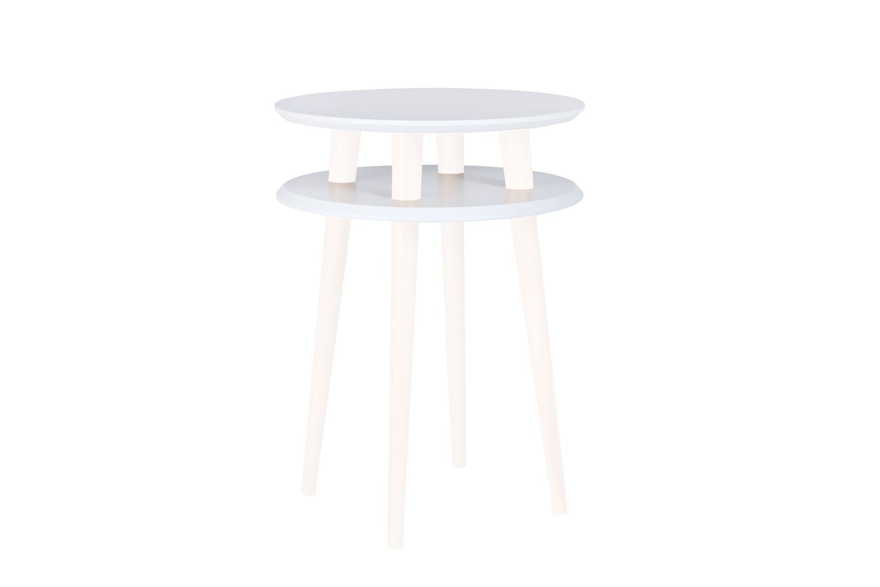Ufo Sidebord Diameter 45cm   Højde 61cm Hvid Bordplade   Hvide Ben