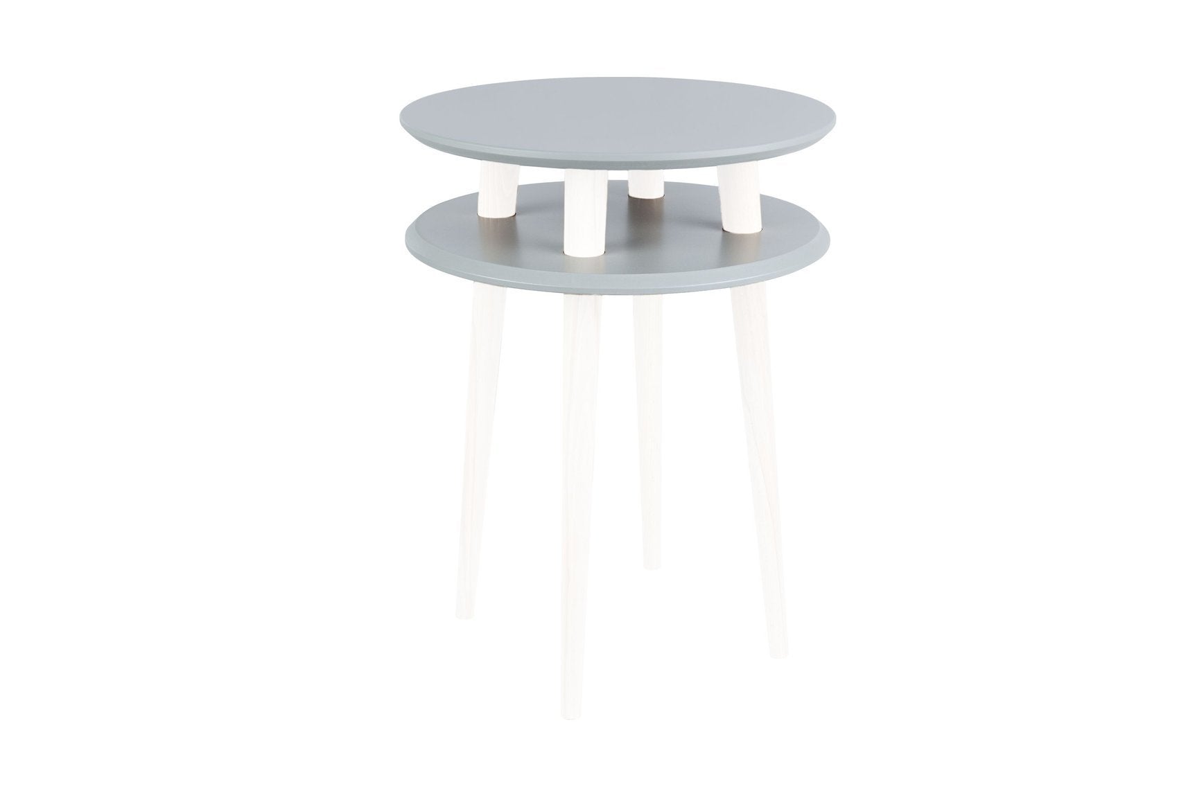 Ufo Sidebord Diameter 45cm   Højde 61cm Mørkegrå Hvide Ben