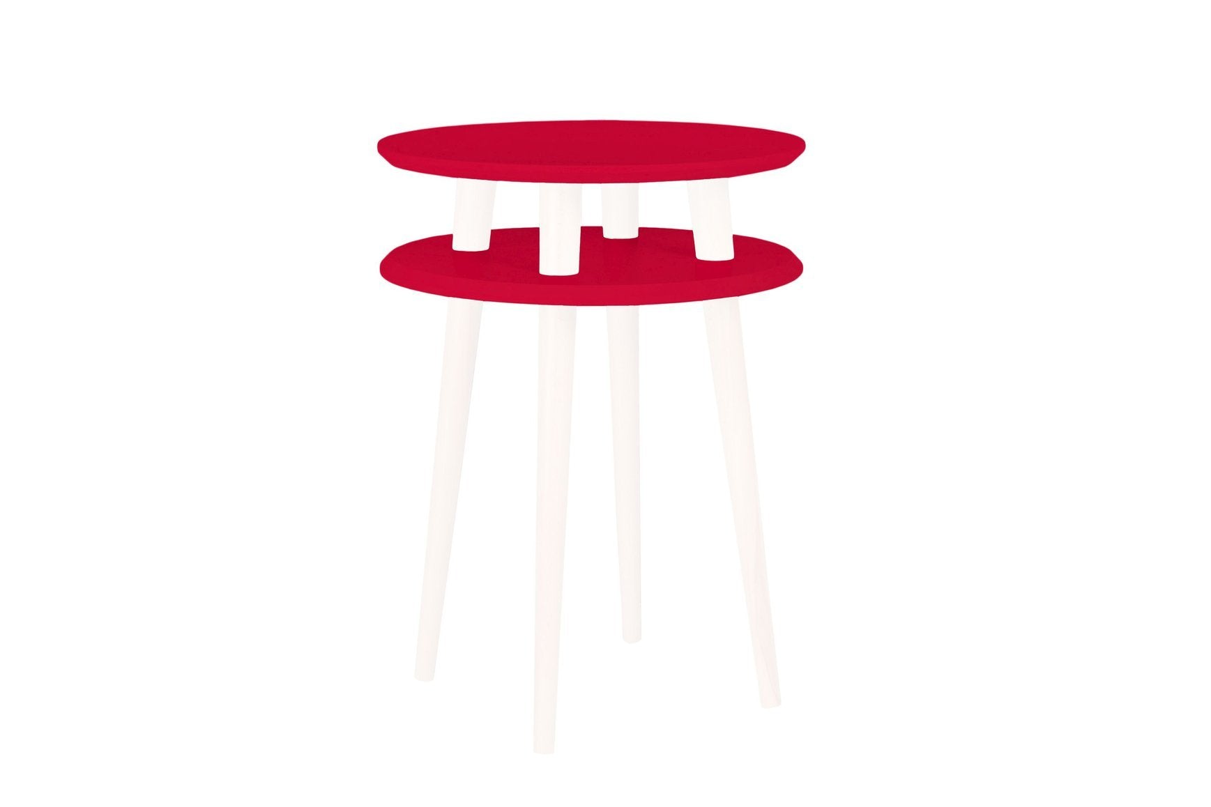 Ufo Sidebord Diameter 45cm   Højde 61cm Rød  Hvide Ben