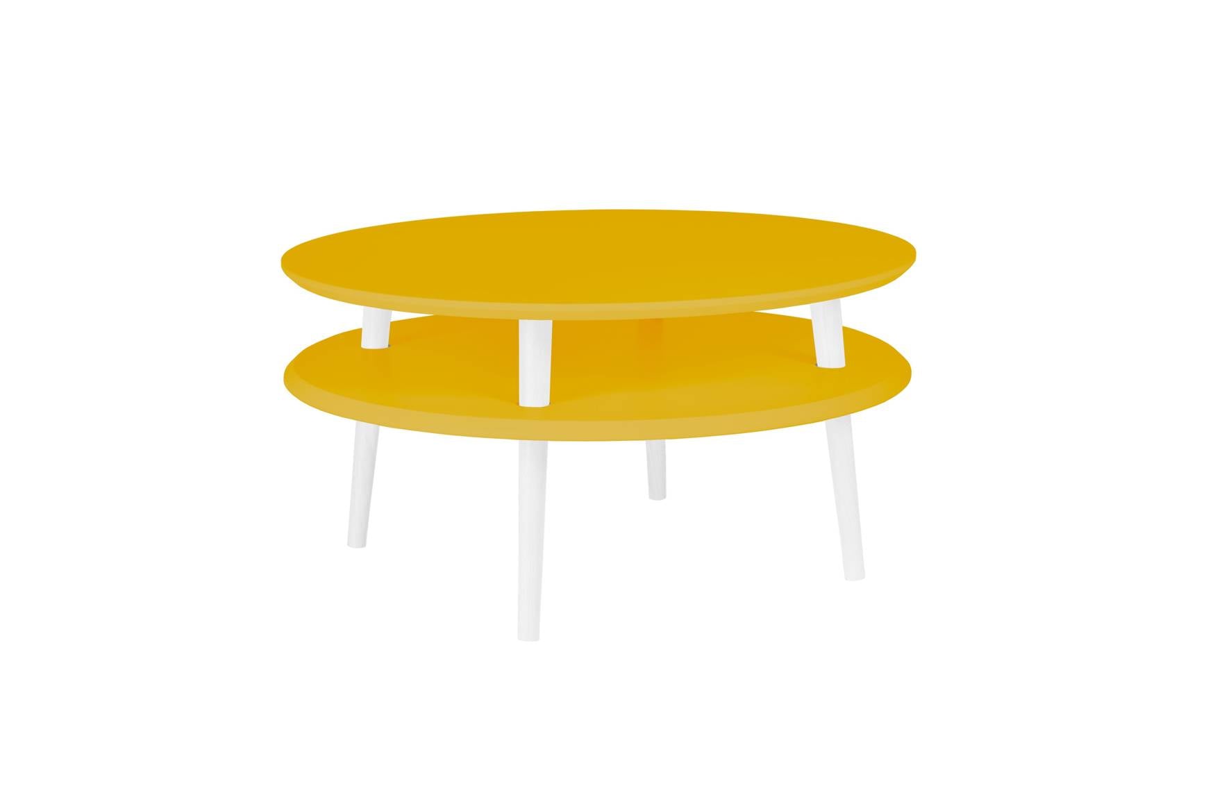 Ufo Sofabord Diam 70cm   Højde 35cm Gul Hvid Ben