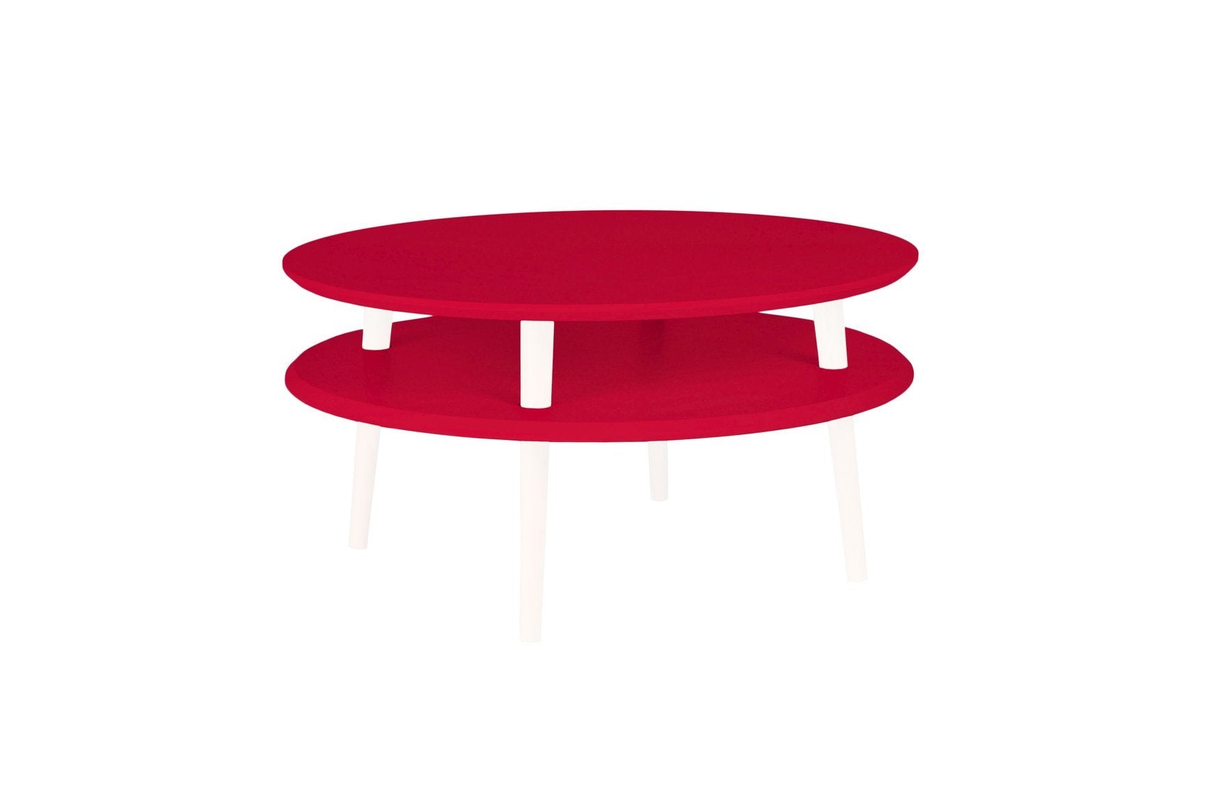 Ufo Sofabord Diam 70cm   Højde 35cm Rød   Hvide Ben