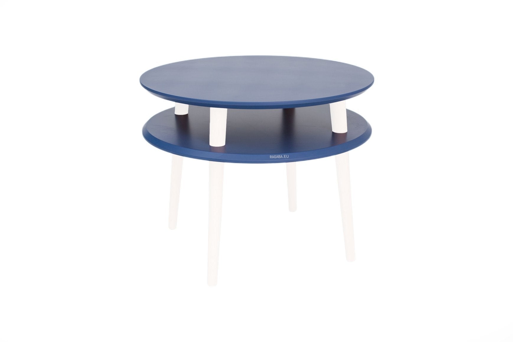 Ufo Sofabord Diameter 57cm     45cm Marineblå   Hvide Ben
