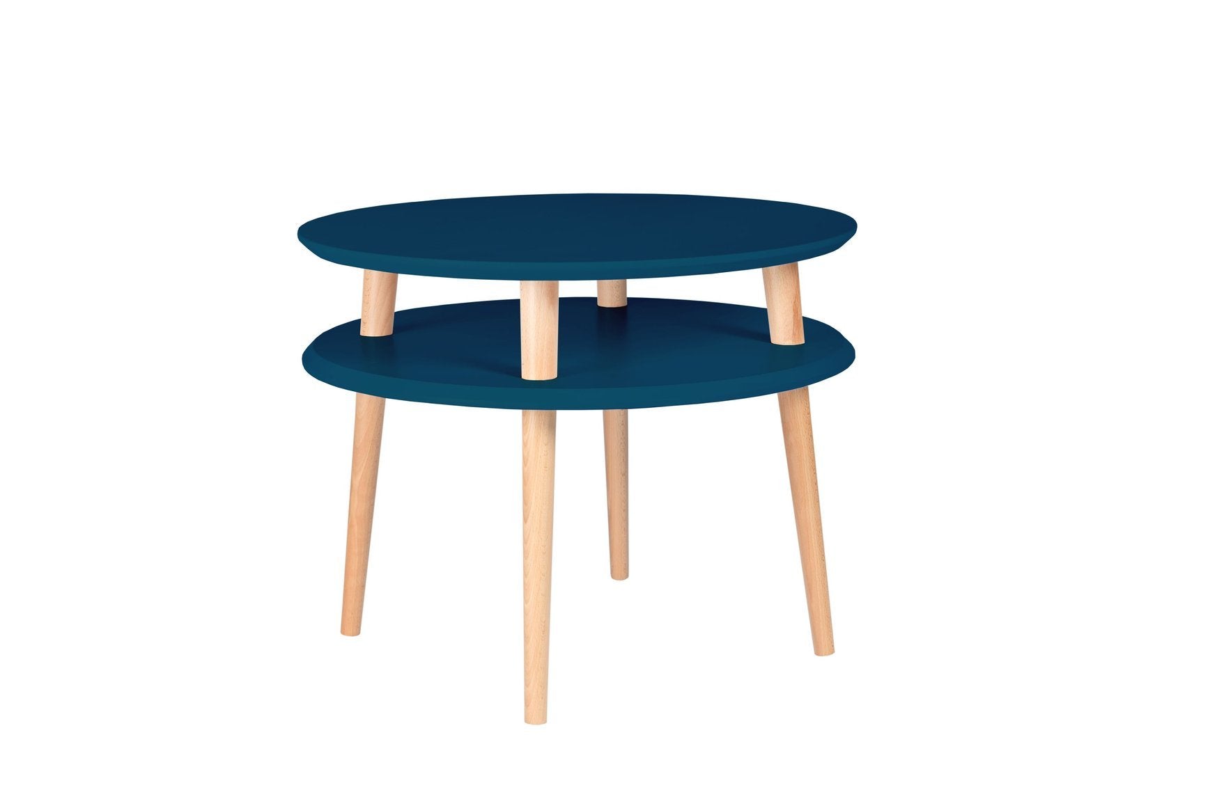 Ufo Sofabord Diameter 57cm     45cm Petrolblå   Hvide Ben