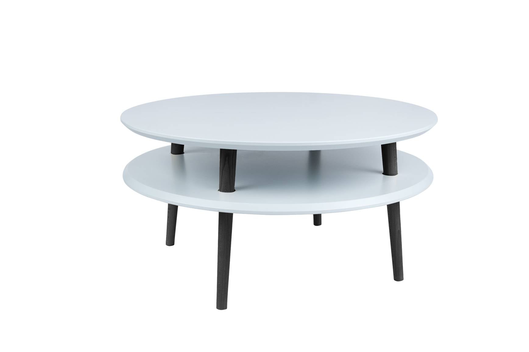 Ufo Sofabord Diameter 70cm   Højde 35cm Lysegrå Sorte Ben