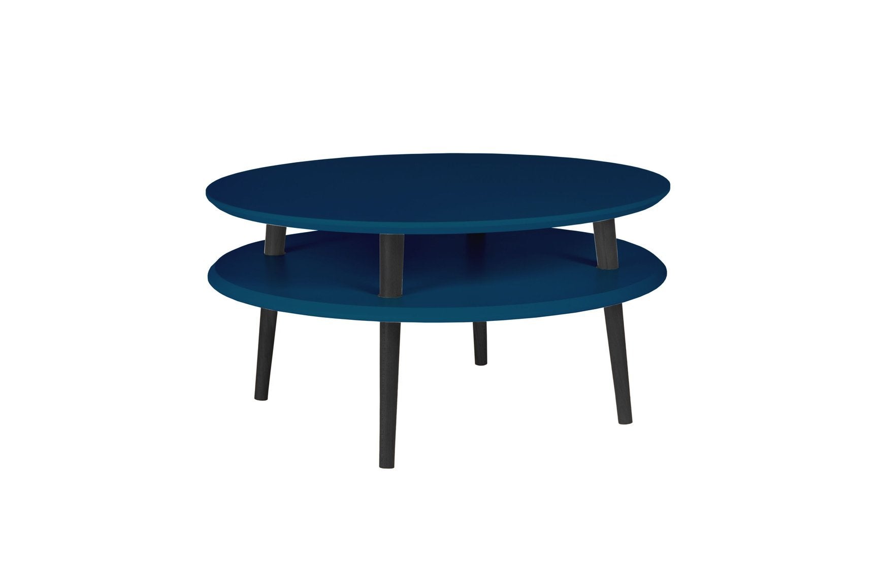 Ufo Sofabord Diameter 70cm   Højde 35cm Petrolblå   Sorte Ben