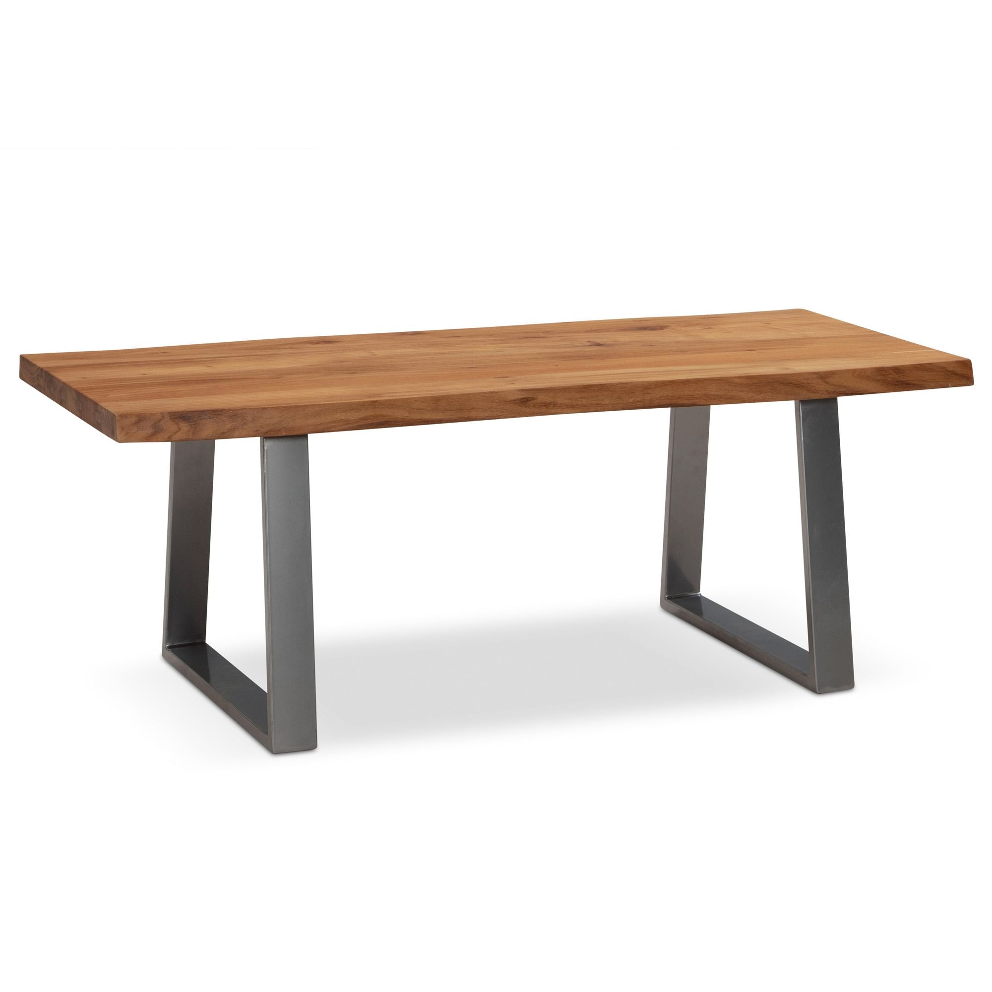 Unikt Sofabord   Akacietræ  Trapezformede Metalben   Krom  Stor Bordplade  120x60 Cm