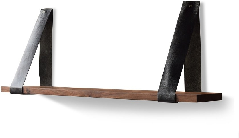 Væghylde Obuzi Hayfay   Massivt Rosentræ Med Sorte Pu-stropper 100ã 20 Cm   Nordisk Design