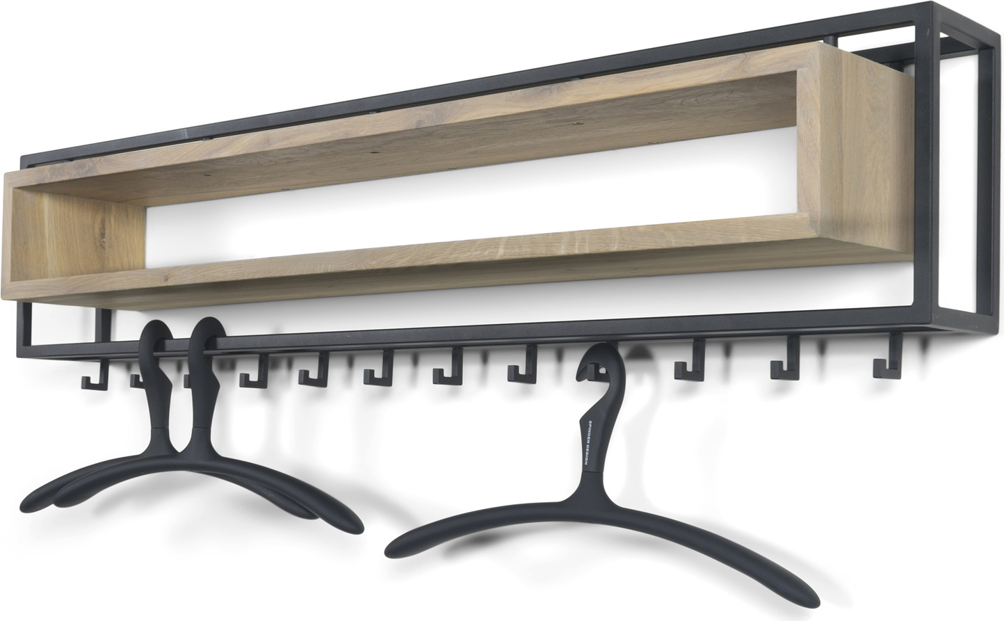 Vægknagerække Spinder Design School Med Hylde Sort Stål   Eg 29 5ã 118ã 19 Cm