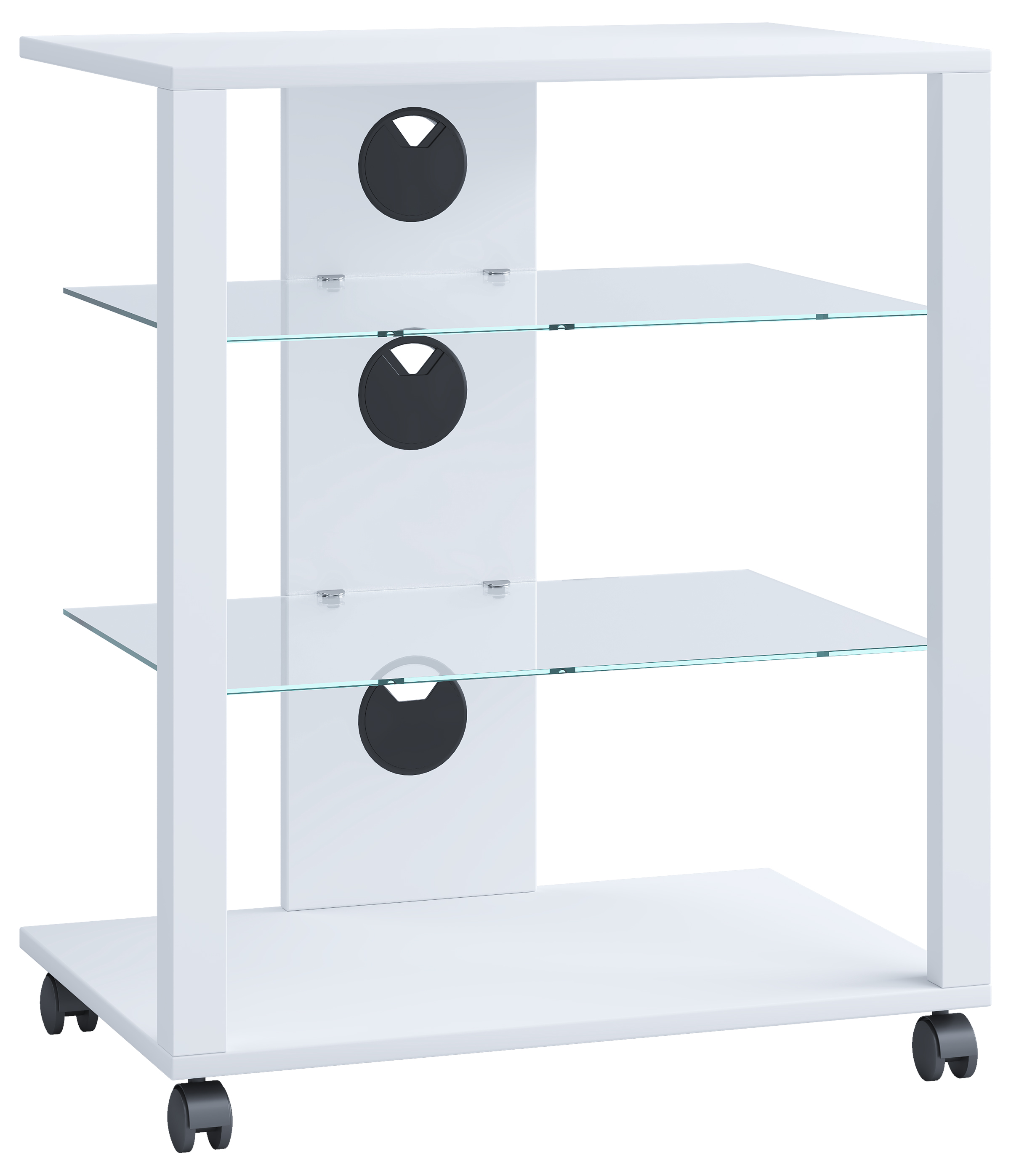 Vcm Nordic Folas Hi-fi Og Tv-bord       Glashylder Og Hjul Hvid Træ  60x41