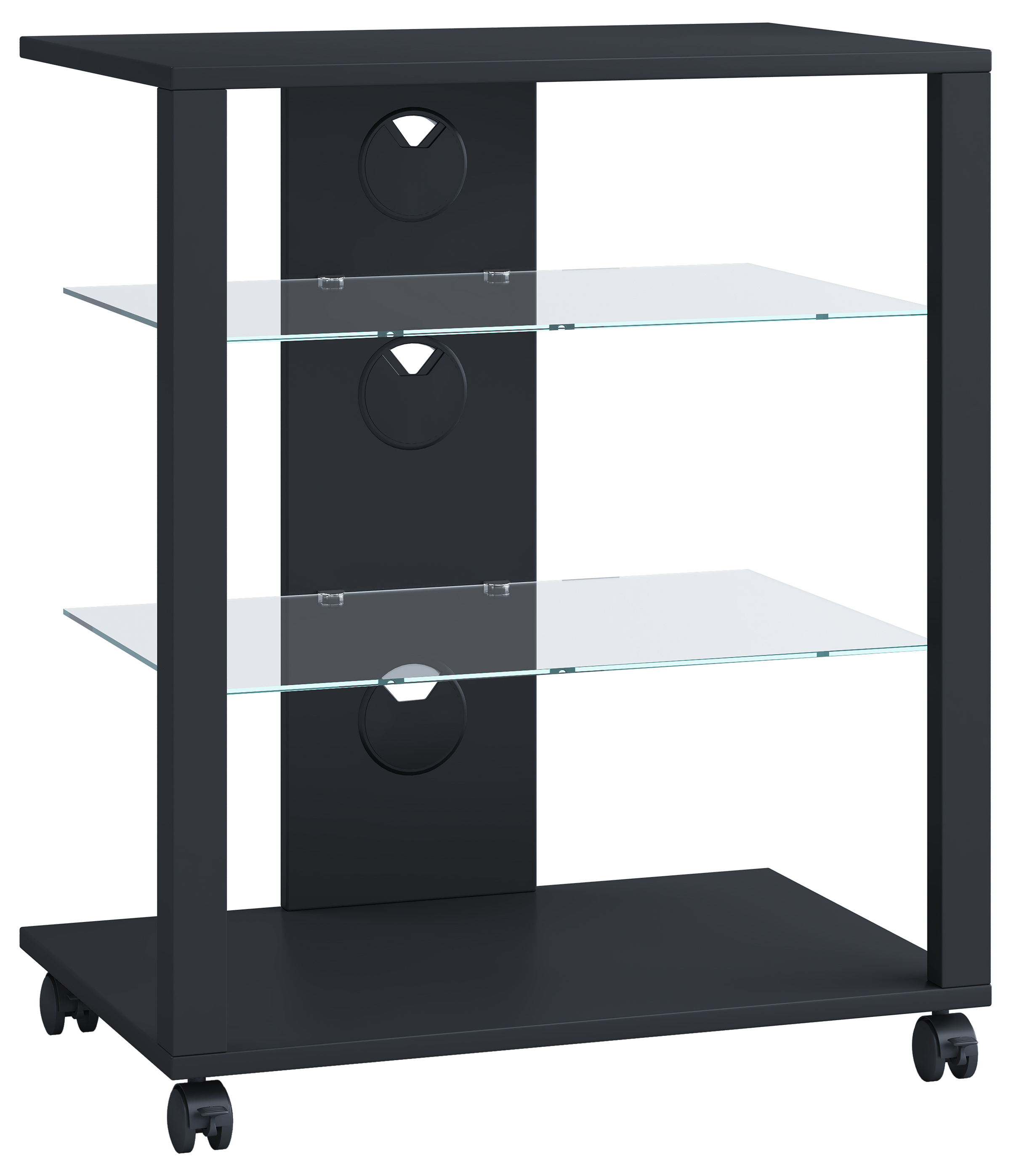Vcm Nordic Folas Hi-fi Og Tv-bord       Glashylder Og Hjul Sort Træ  60x41