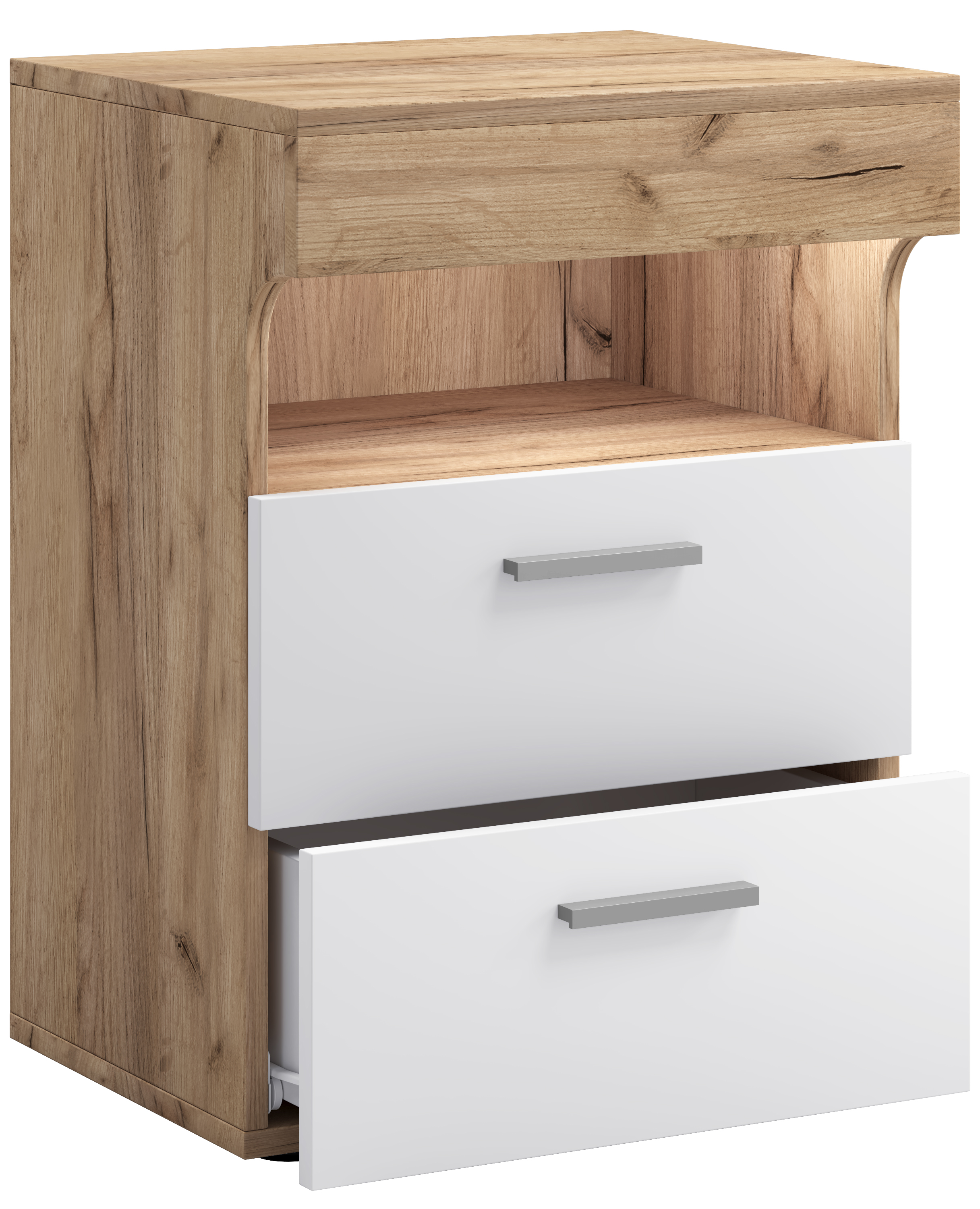 Vcm Nordic Slepal   Sengebord       Rum    Skuffer Hvid Og Natur Træ  45x39