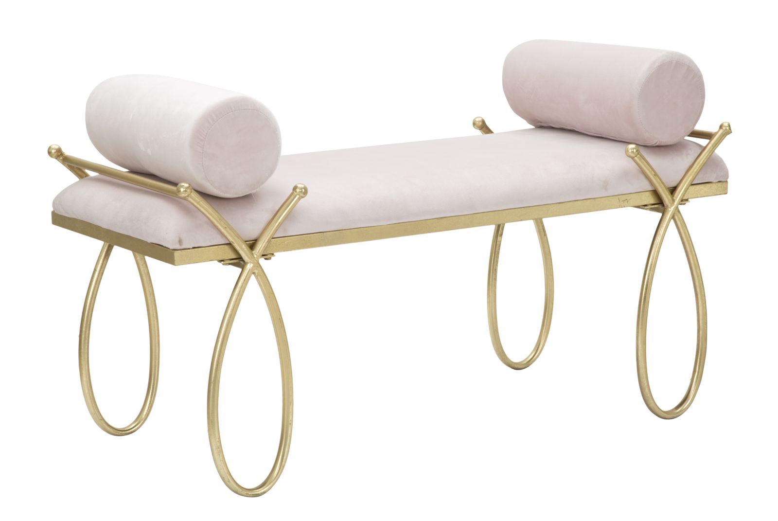 Velour Bænk Med Guldramme   112x49 Cm