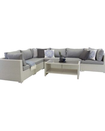 Venture Design Amazon Modul Sofa Havesæt          Grå Hynder Hvid Rattan Og Aluminium