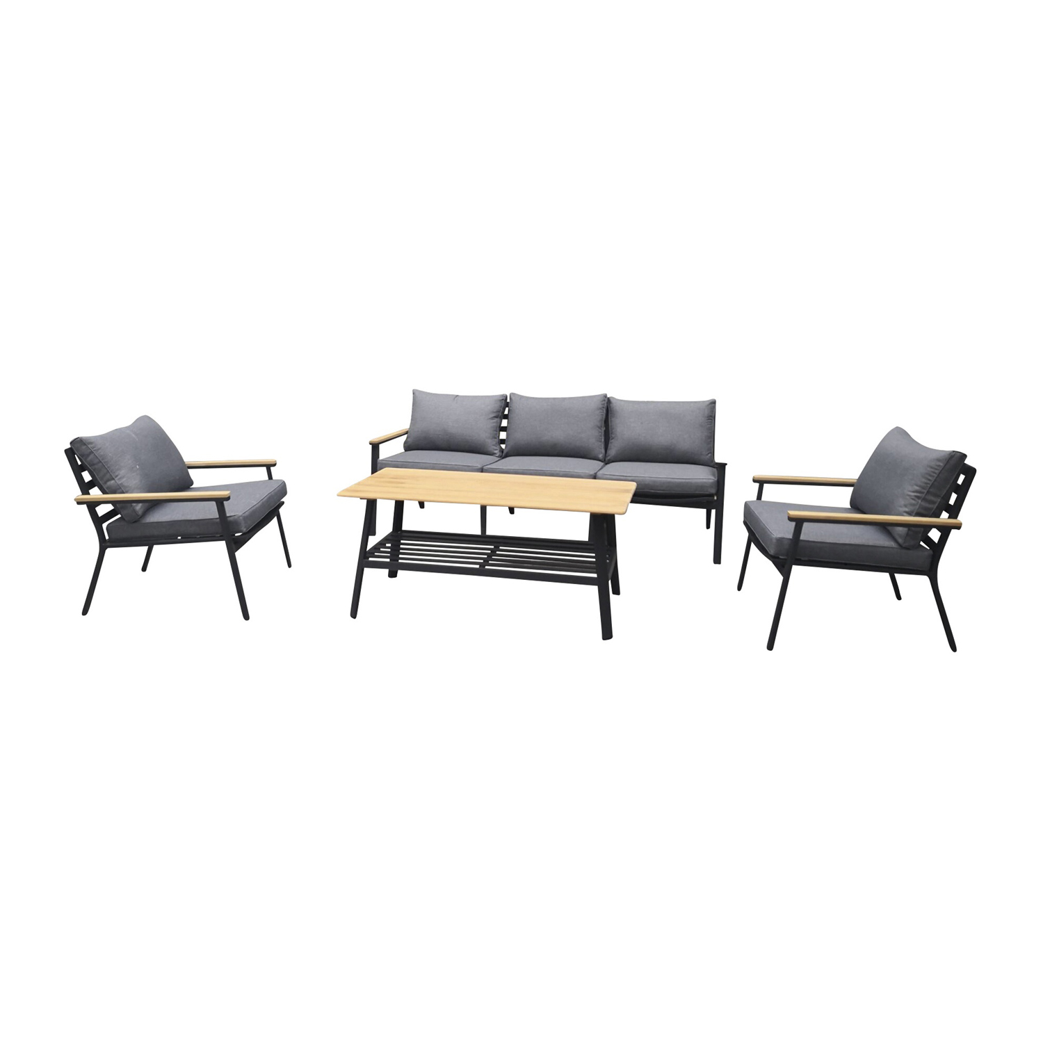 Venture Design Brasilia Havesæt Natur Teaktræ Sort Aluminium Og Stof