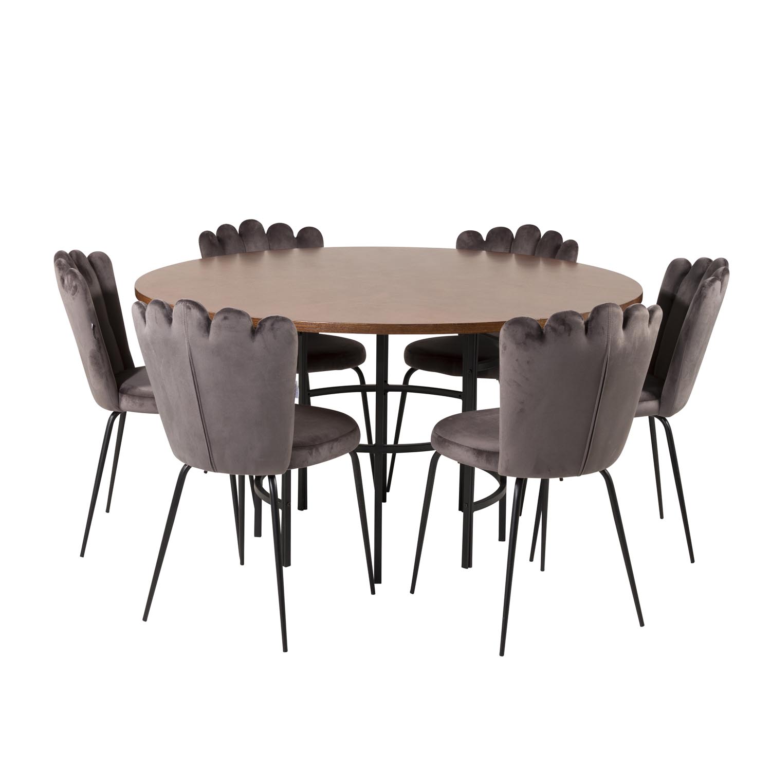 Venture Design Copenhagen Spisebordssæt       Stole Brun Finer Sort Metal Og Grå Fløjl Sort Metal