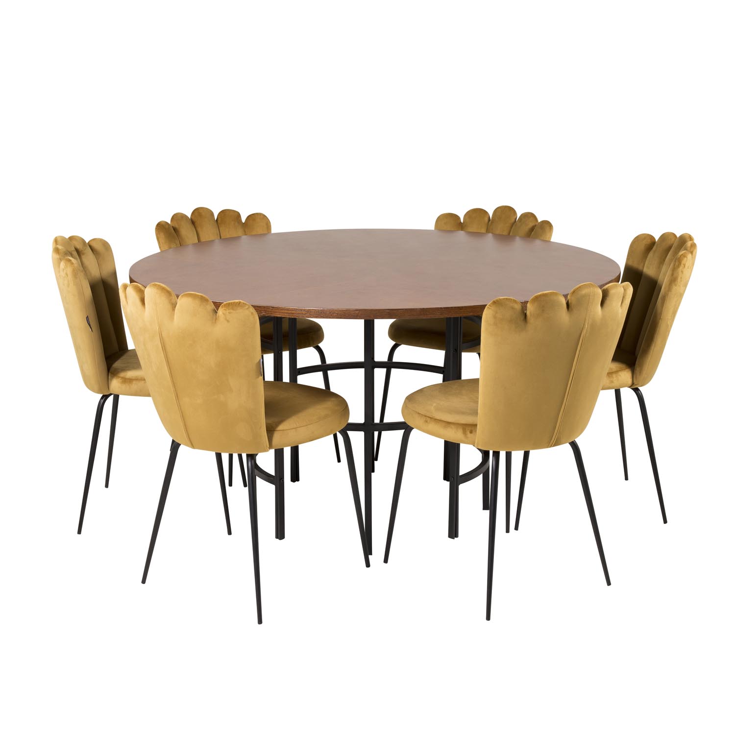 Venture Design Copenhagen Spisebordssæt       Stole Brun Finer Sort Metal Og Gul Fløjl Sort Metal