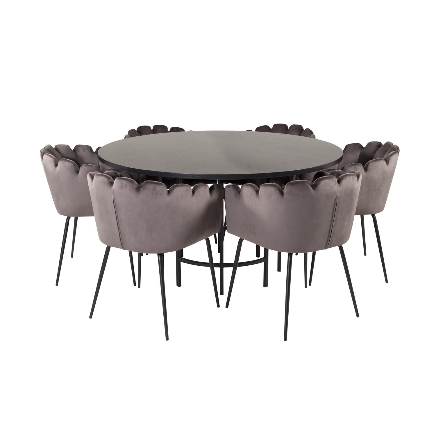 Venture Design Copenhagen Spisebordssæt       Stole Sort Finer Sort Metal Og Grå Fløjl Sort Metal