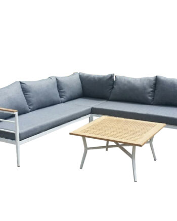 Venture Design Mexico Hjørne Havesofa    Sofabord Og Hynder Grå Polyester  Hvid Aluminium  Natur Teaktræ