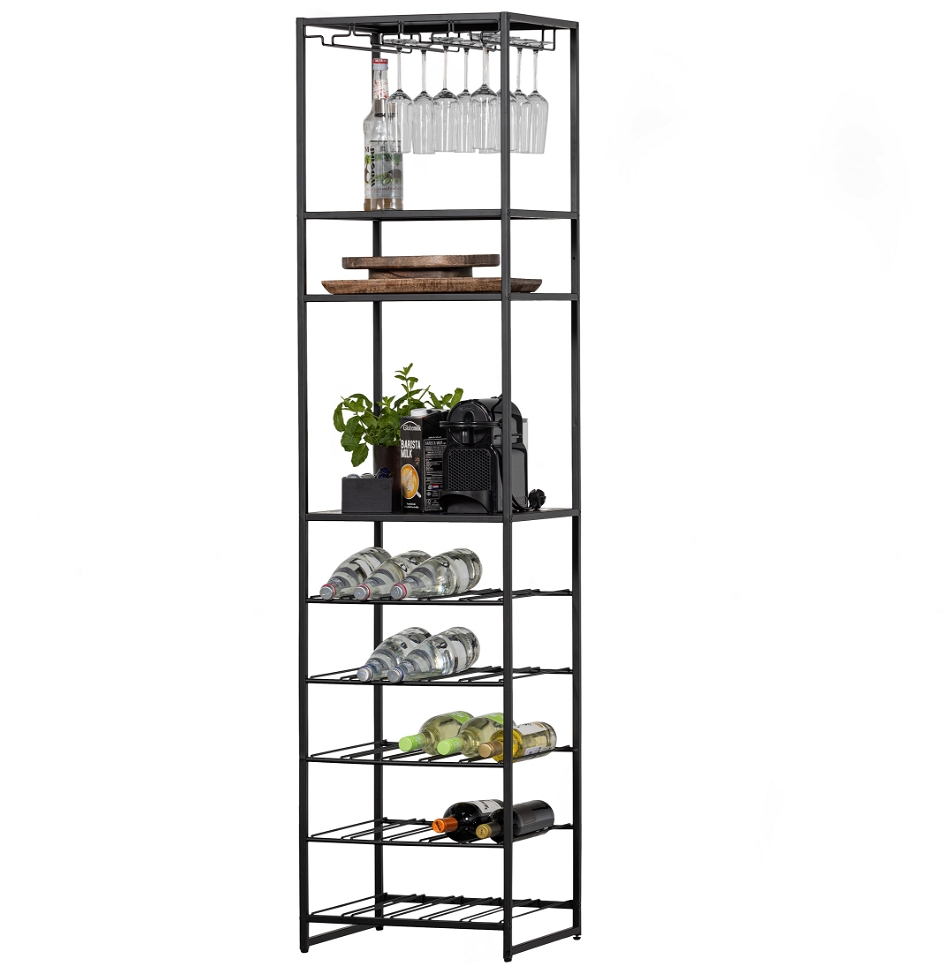 Vinreol Woood Reese   Mat Sort Pulverlakeret Jern H185ã B45ã D40 Cm Til 25 Flasker     Glas