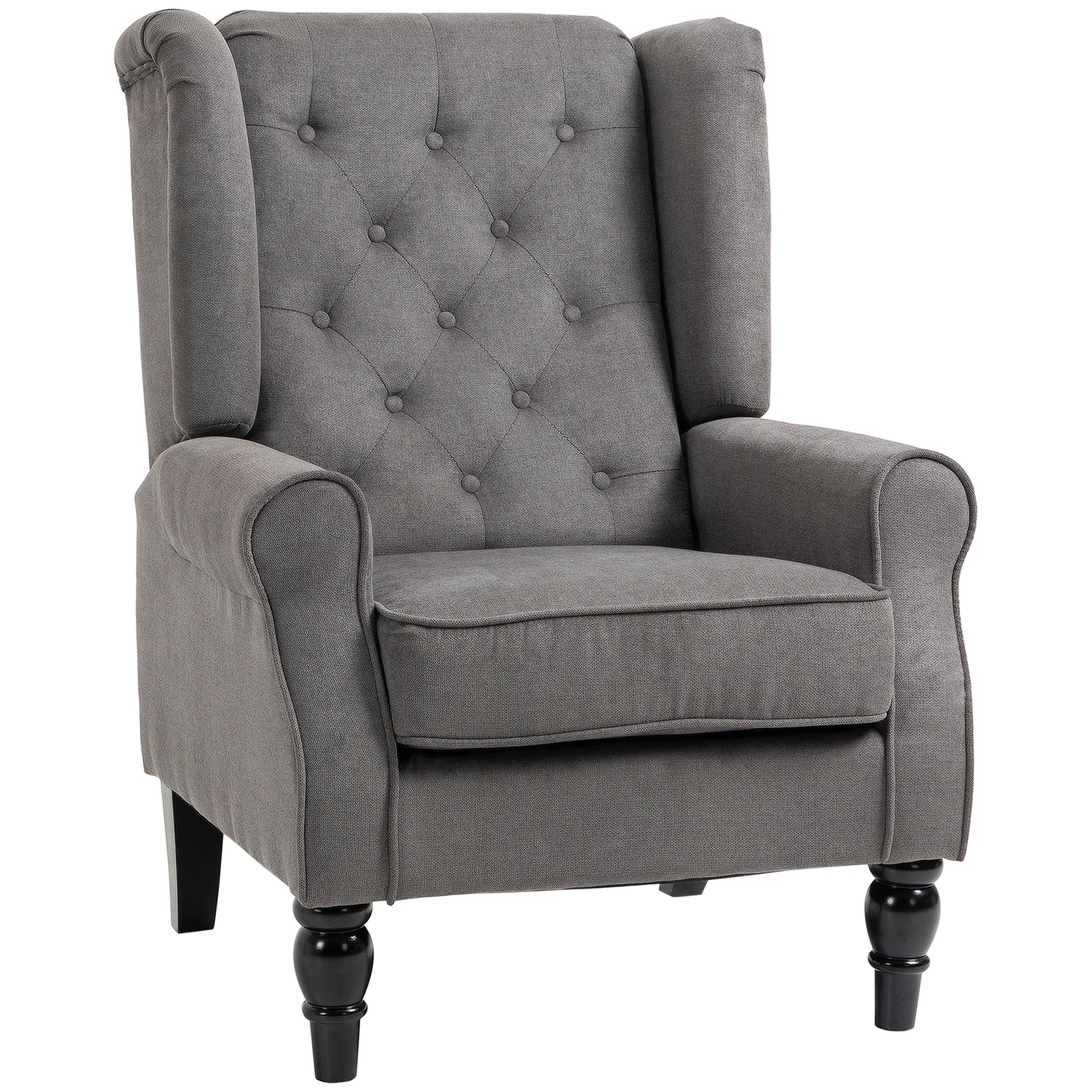 Vintage Wingback-stol  Læsestol  Accentstol  Træben  Knapsyninger  Grå   Sort