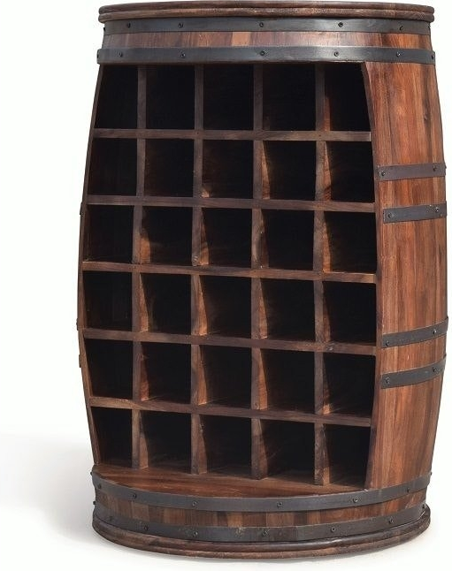 Vintønde Barskab Vinreol Obuzi Rosey-  Rustic ø65 H90 Cm   30 Flasker  Rosentræ Jernbånd  Mørk Natur