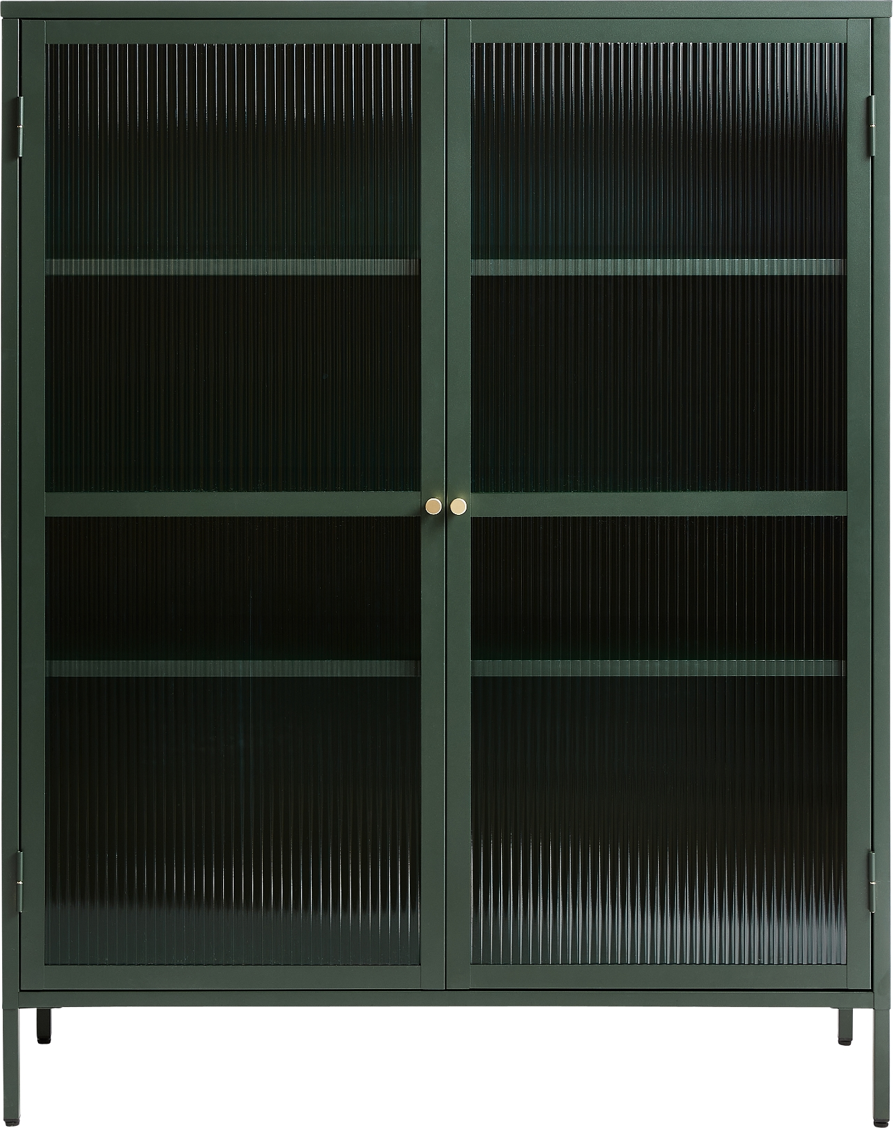 Vitrineskab Unique Furniture Bronco H140ã B111ã D40 Cm Grøn Stål Og Rillet Glas Med Guldfarvede Håndtag