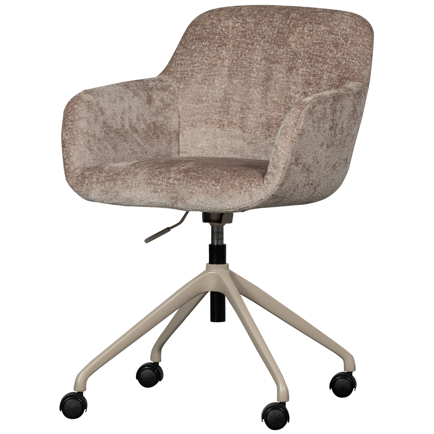 Woood Morros Kontorstol     Armlæn Og Hjul Taupe Chenille Stof Og Taupe Metal