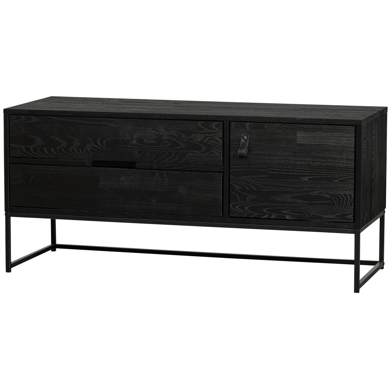 Woood Silas Tv-bord       Låge    Hylde Og   Skuffer Sort Fyrretræ Og Sort Metal  120x44