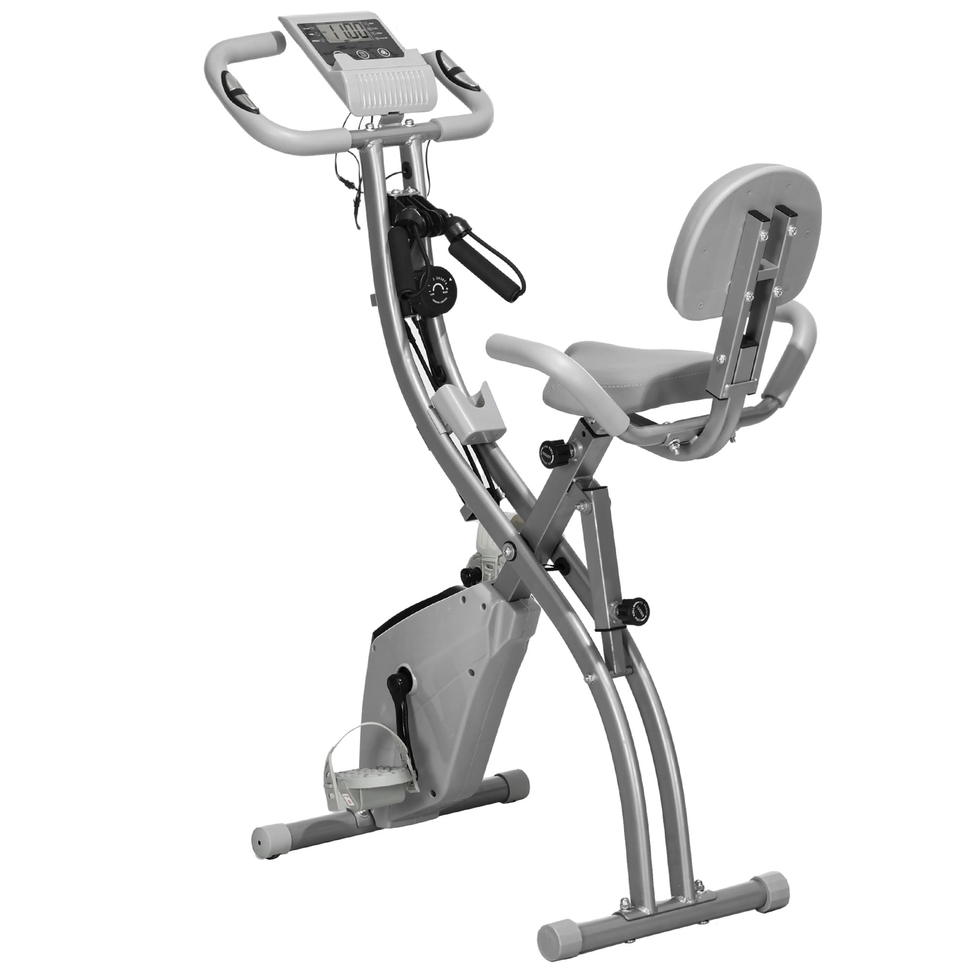 -bike  - -  Motionscykel Med Lcd-skærm  Pulsmåler  Foldbar Motionscykel Med   Niveauer Af Magnetisk Modstand    Par Spændereb  Stålgrå 105   48   118 Cm