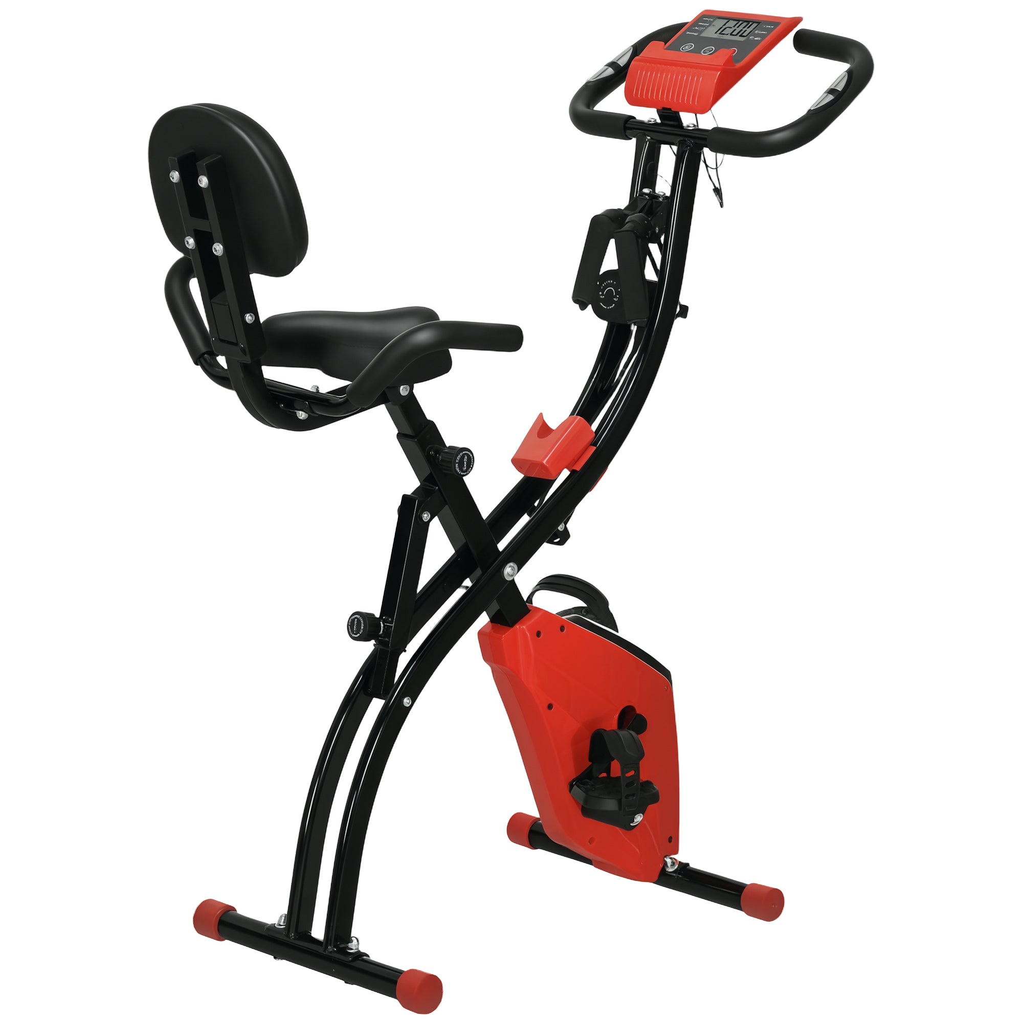 -bike  - -  Motionscykel Med Lcd-skærm  Pulsmåler  Foldbar Motionscykel Med   Niveauer Af Magnetisk Modstand    Par Spændereb  Stålrød 105   48   118 Cm