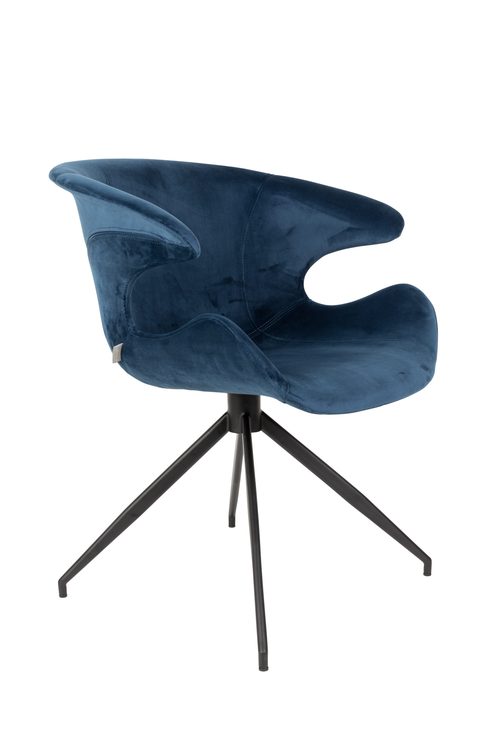 Zuiver Mia Spisebordsstol Armlæn Blå Fløjl Polyester Og Sort Metal