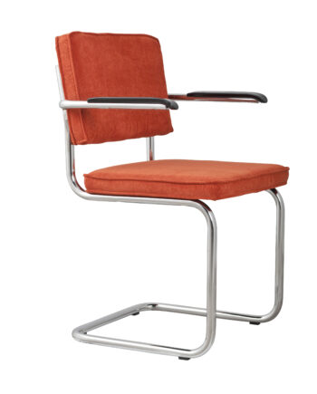 Zuiver Ridge Rib Lænestol     Armlæn Orange Fløjl Polyester Og Sølv Krom