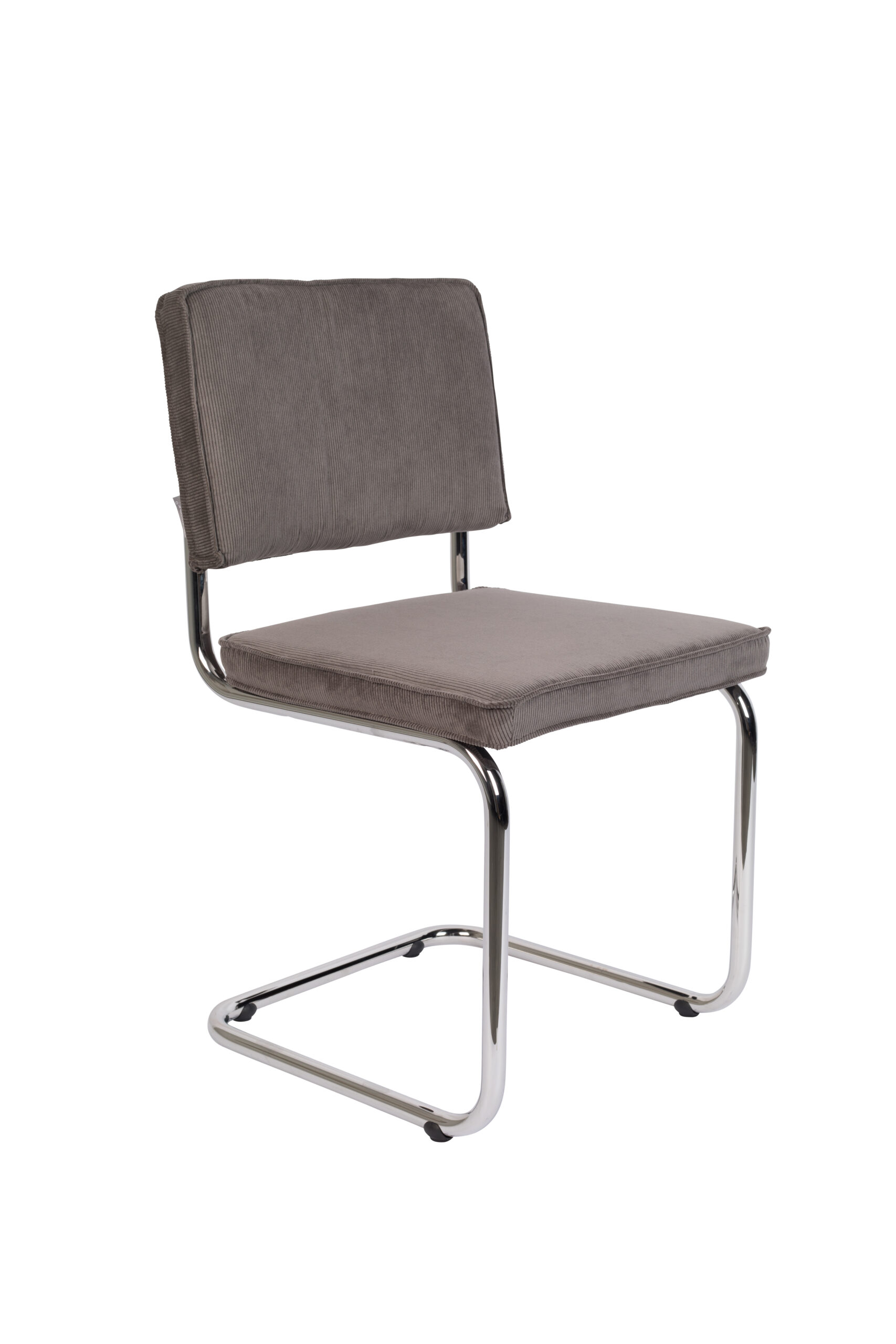 Zuiver Ridge Rib Spisebordsstol Grå Fløjl Polyester Og Sølv Krom