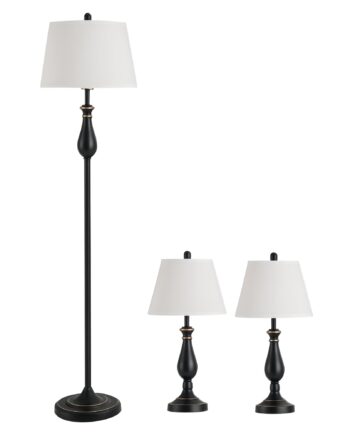 -delt Lampesæt:   Bordlamper  30   62h Cm      Gulvlampe  38   158h Cm  Vintage  Sort   Hvid  Metal  Ps  Polyester  Bomuld E27 Lampefod
