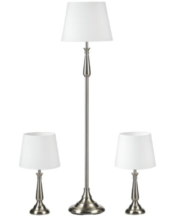 -delt Lampesæt   Vintage Design    Bordlamper    Gulvlampe  35   Cm   35   Cm   146 Cm  Sølv   Hvid