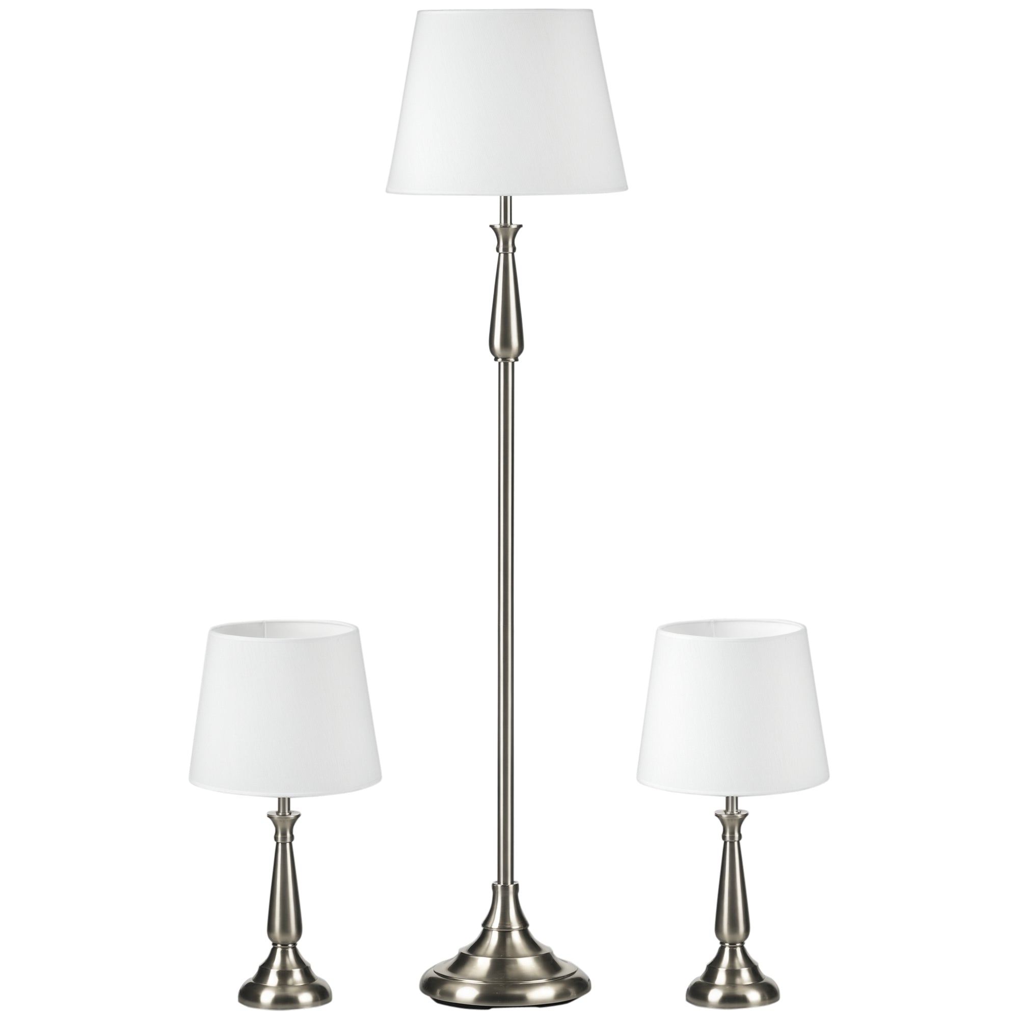 -delt Lampesæt   Vintage Design    Bordlamper    Gulvlampe  35   Cm   35   Cm   146 Cm  Sølv   Hvid