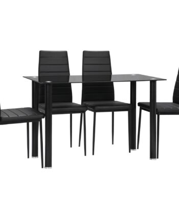 -delt Spisebordssæt Med   Stole  Moderne Design  Glasbord  Sort