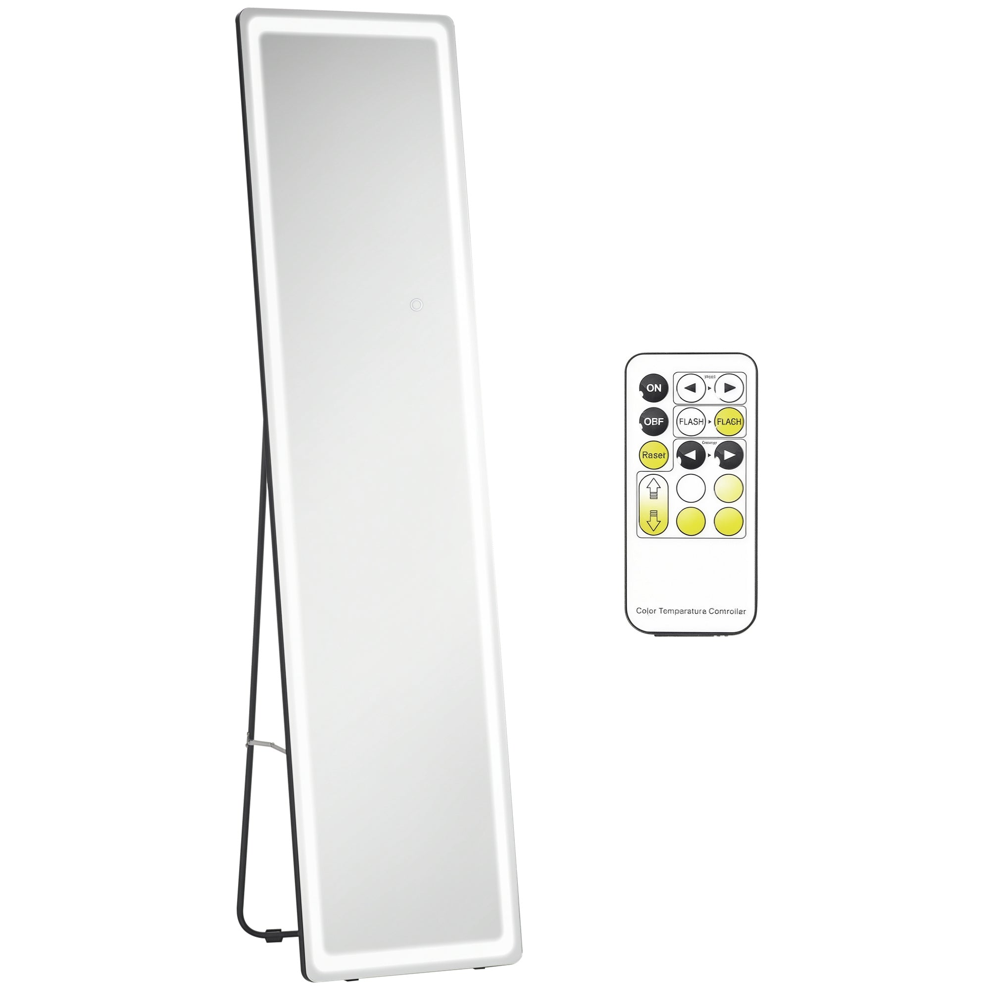 - -  Fritstående Spejl Med Led-lys  Aluminium  Justerbart Lys  40 Cm   37 Cm   157   Cm