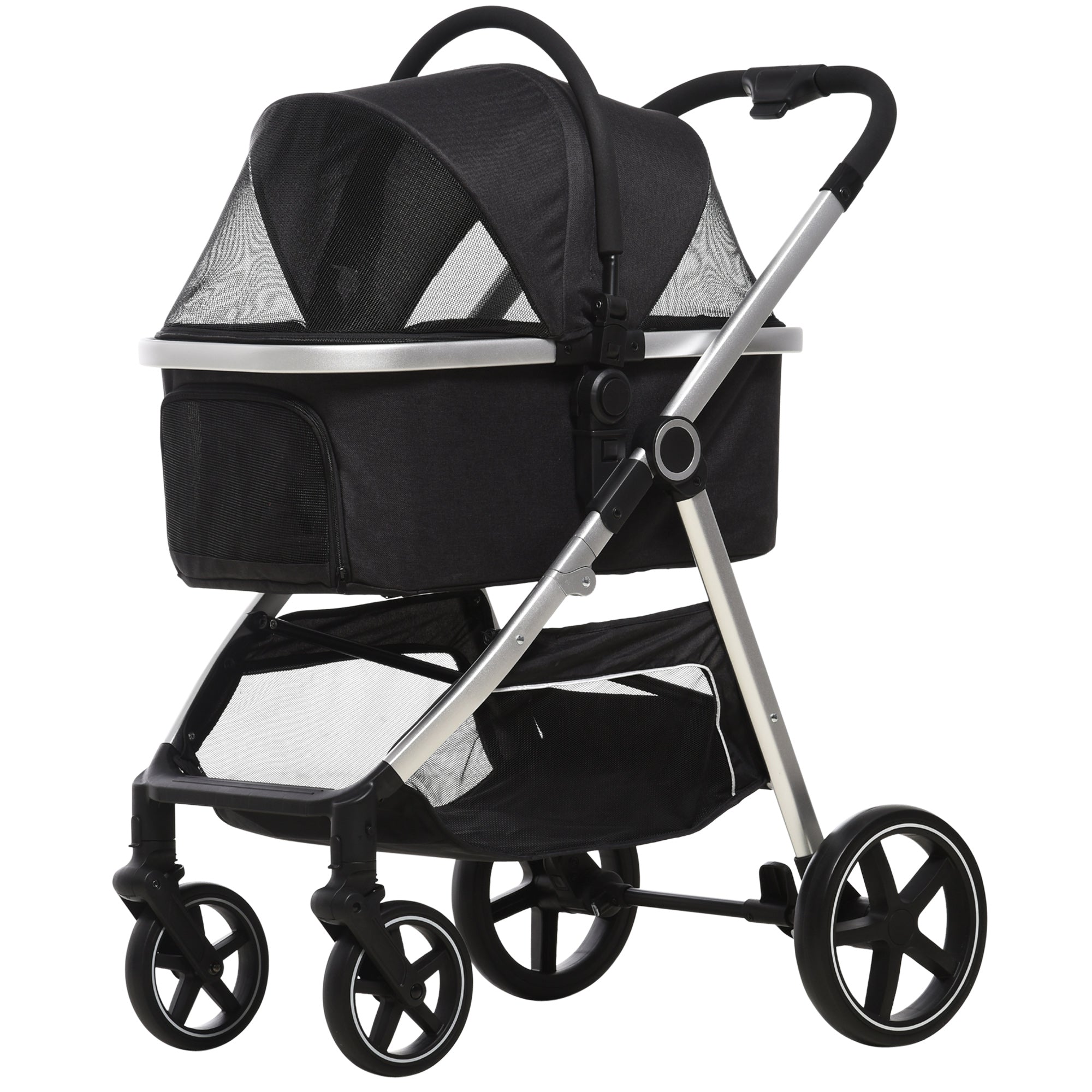 - -  Hundevogn Med Bæretaske Op Til 10 Kg Og Foldbar Hynde Og Opbevaringskurv  83 Cm   58 Cm   102 Cm  Sort