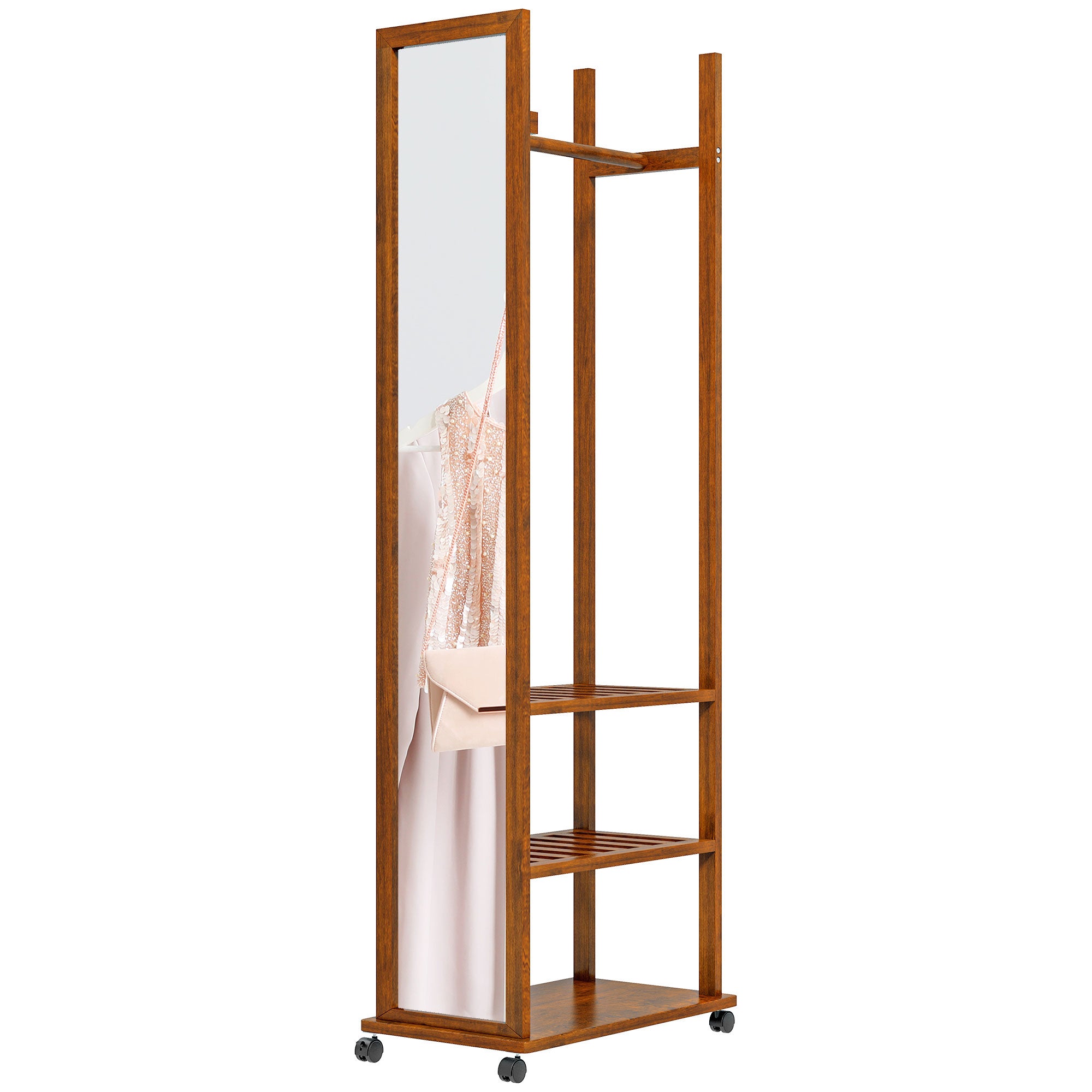 - -  Spejlgarderobe   Fuld Længde    Garderobestang    Hylder  35     59     170 Cm  Naturfarvet