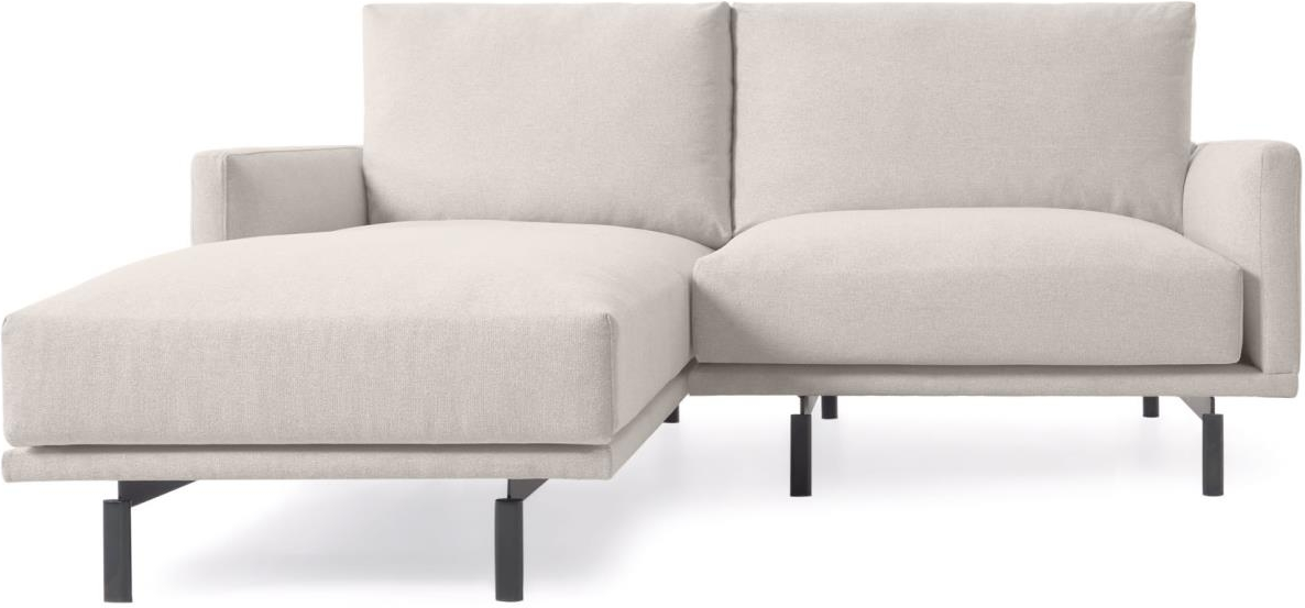 -personers Chaiselong Sofa Kave Home Galene Nordisk Inspireret  Beige Polstret Stof Med Sorte Metalben  Pletbestandigt Aftageligt Betræk