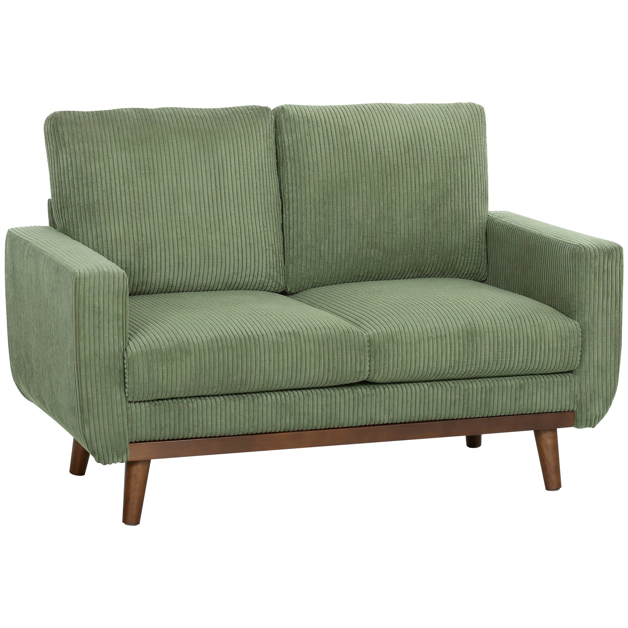 -personers Sofa 134 Cm Fløjlssofa Med Pocketfjedre Tyk Ryglæn Trælameldetaljer Grøn