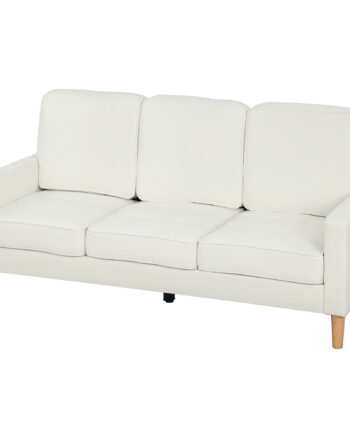 -personers Sofa Med Tykke Hynder  Gummitræ  Stofbetræk  Polstret Sofa Til Stue  Kontor  Soveværelse  Cremehvid