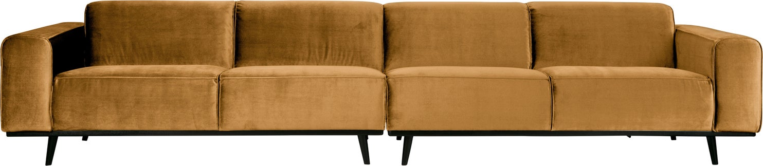 -personers Sofa Woood Statement Honninggul Velour 372 Cm Blød Fyldig Kvalitet