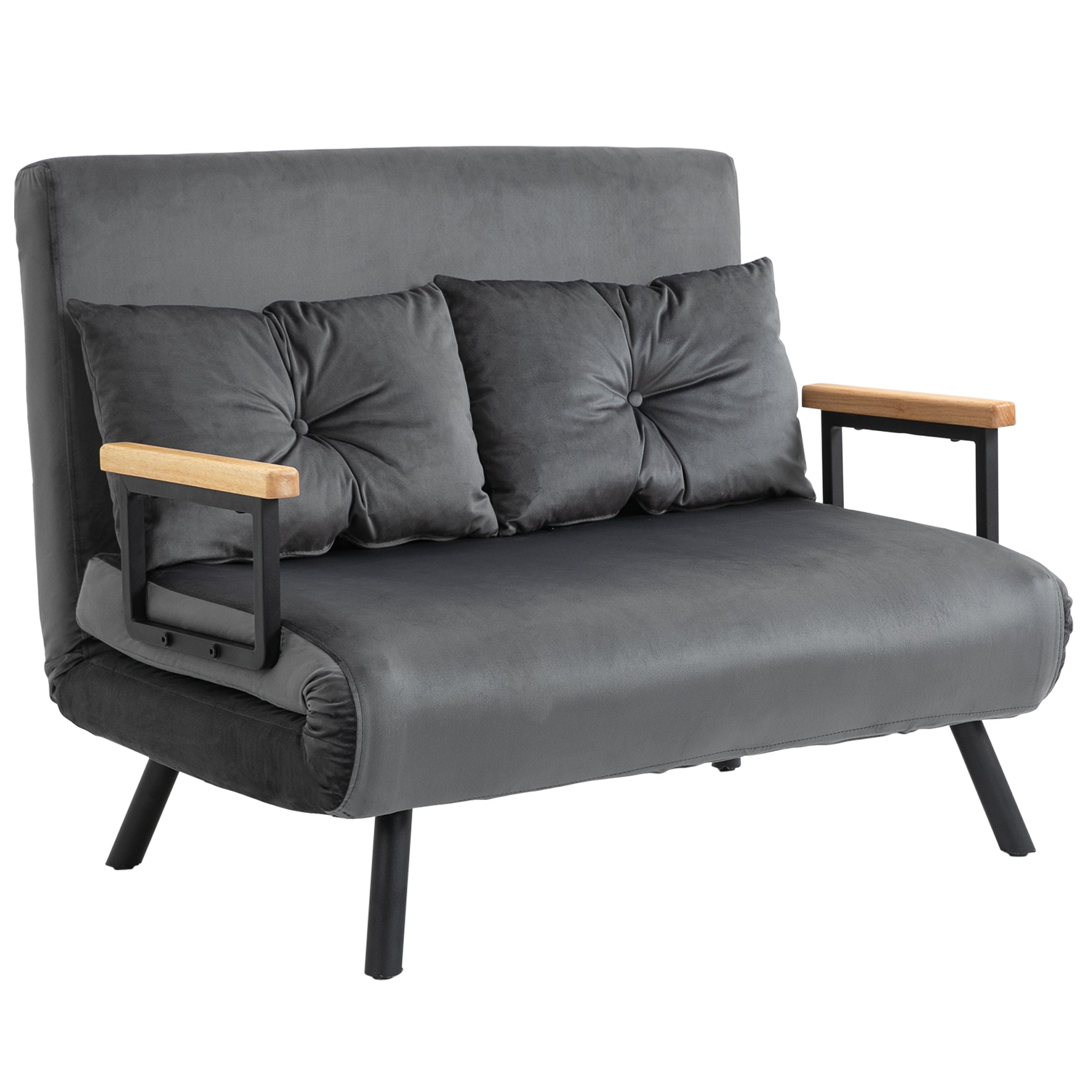 -personers Sovesofa  Fløjlsofa  Sovefunktion  Inklusive   Puder  Fløjlslook  Natur   Mørkegrå   Sort