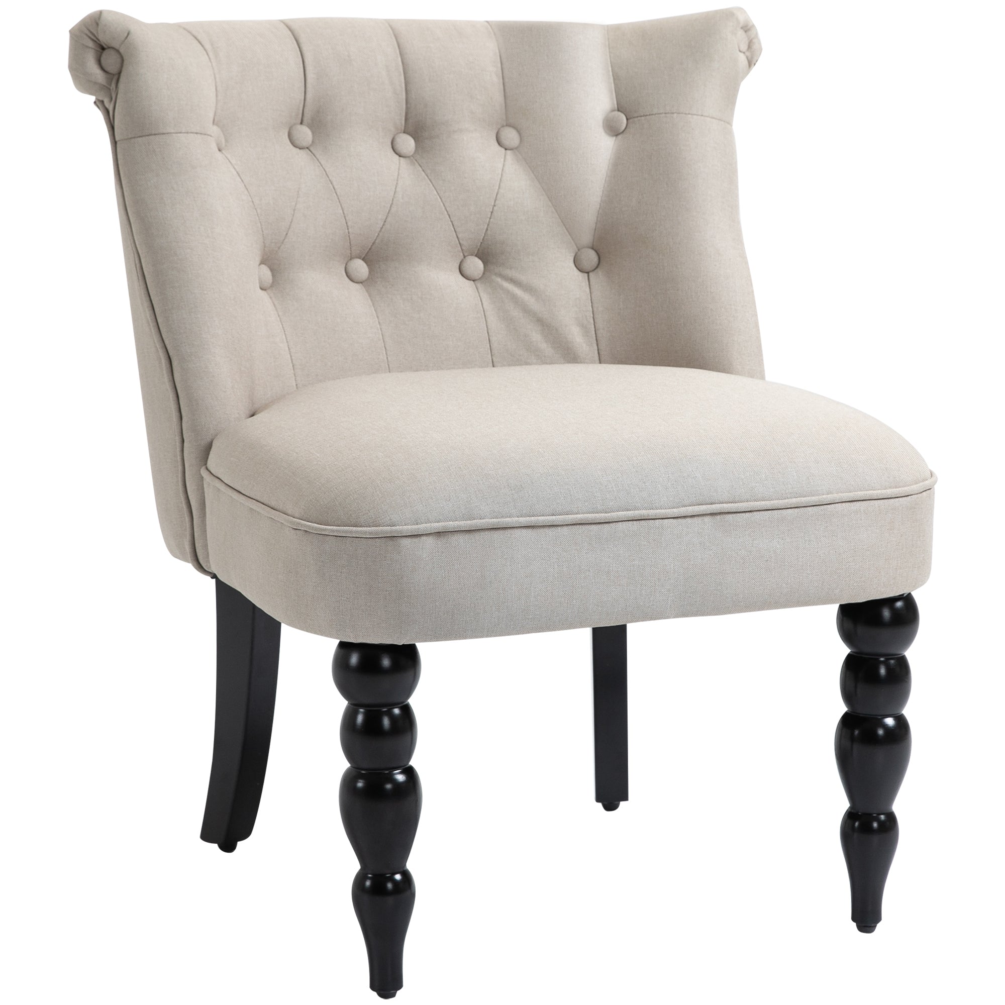 Afslapningsstol Vintage Lænestol Polstret Stol Spisestol Hørbetræk Træstel Beige Sort 67   67   78 Cm