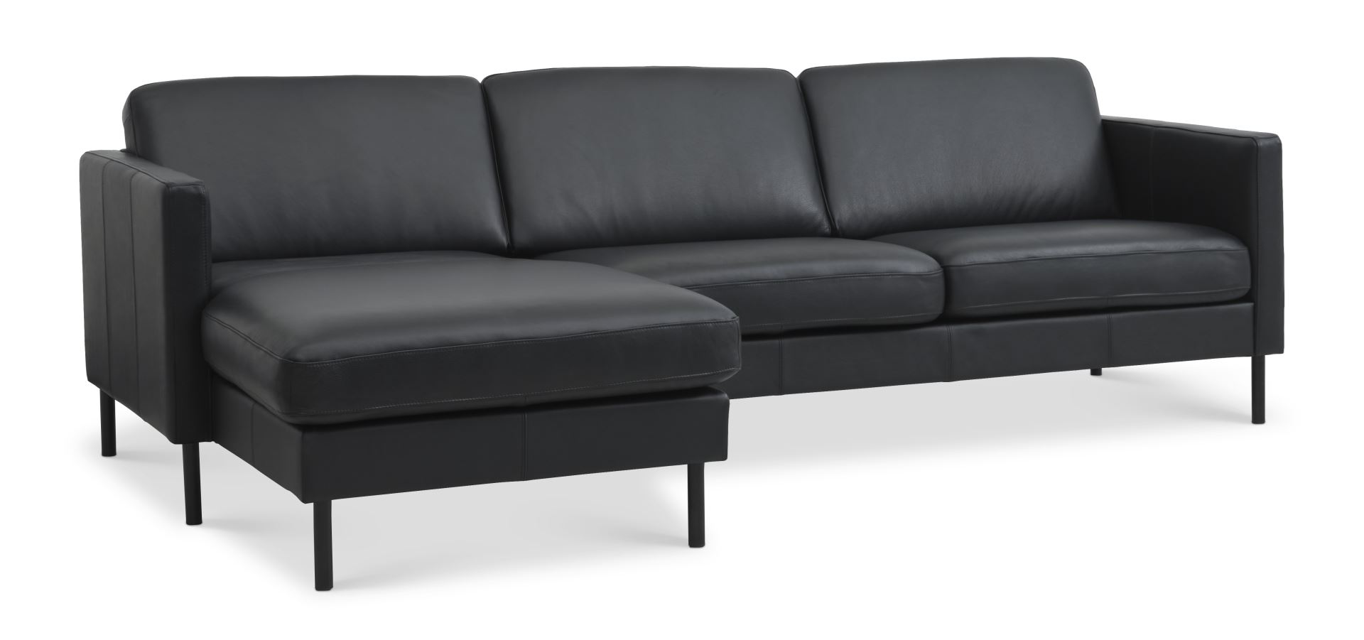 Ask Sæt 51 3d Sofa     Chaiselong Sort Semianilin Læder Og Sort Metal