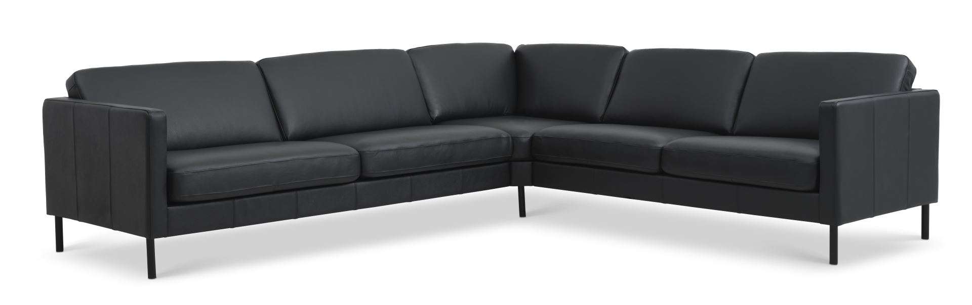 Ask Sæt 57 Hjørnesofa Sort Semianilin Læder Og Sort Metal