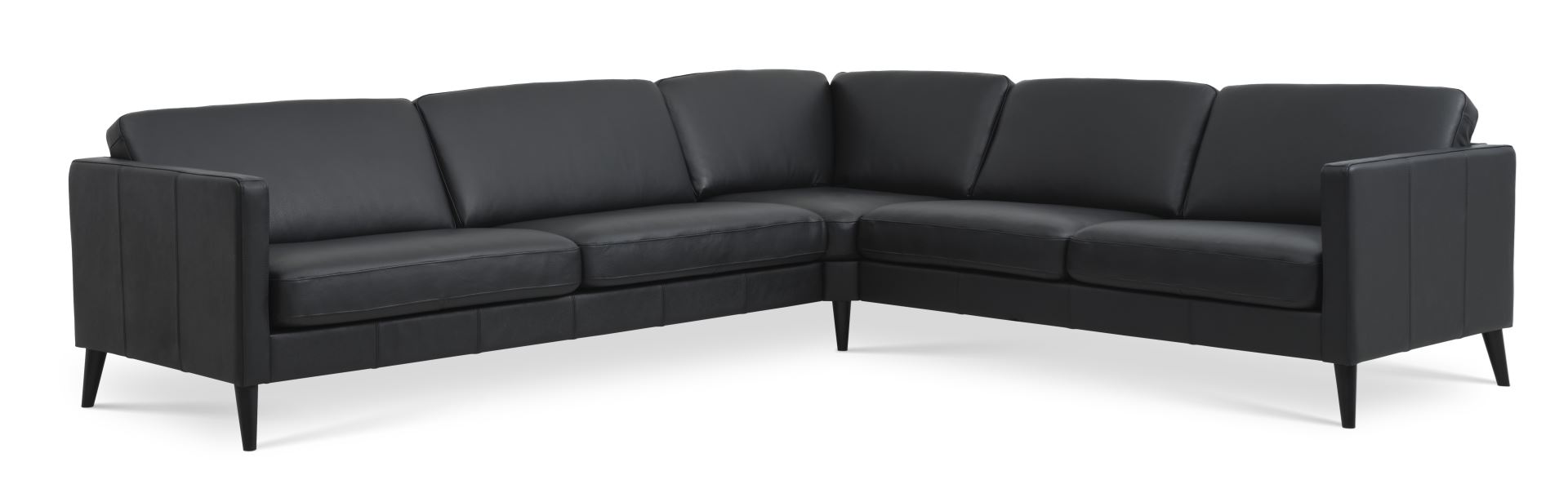 Ask Sæt 57 Hjørnesofa Sort Semianilin Læder Og Sort Træ